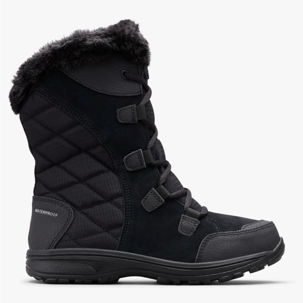 Columbia Women's 7.5 Ice Maiden II Black Ankle snow boots Winter faux-fur Trim